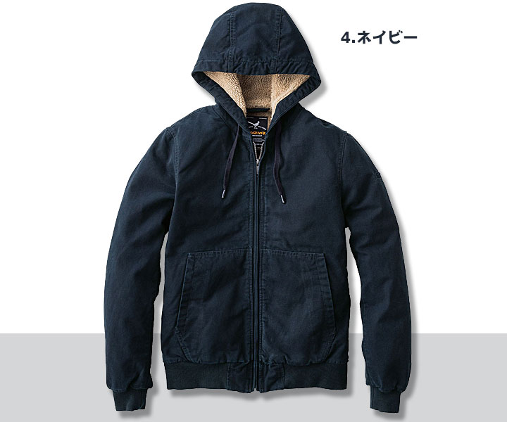 R608　コットン裏ボアフーディジャケット　ネイビー