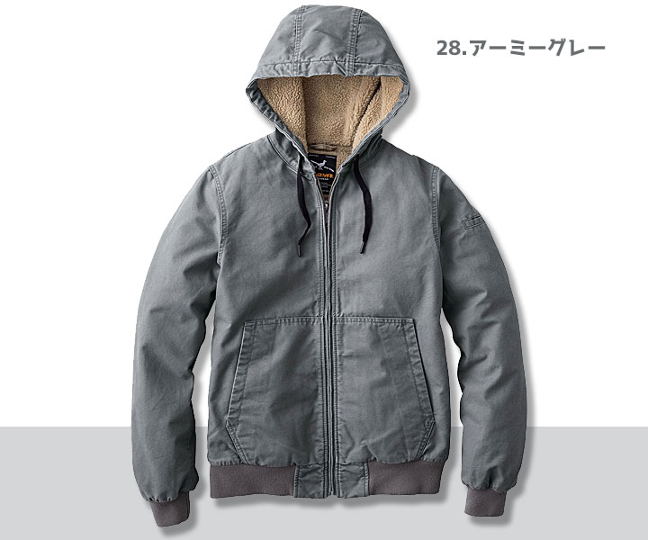 R608　コットン裏ボアフーディジャケット　アーミーグレー