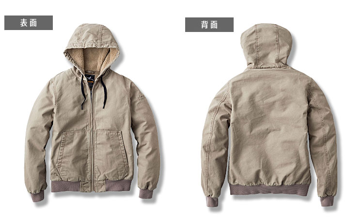 R608　コットン裏ボアフーディジャケット　前・後ろ